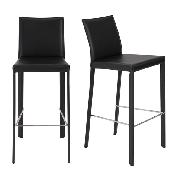 Hasina Bar Stool in Black with Polished Stainless Steel Legs  - Set of 2