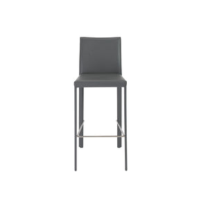 Hasina Bar Stool in Gray with Polished Stainless Steel Legs  - Set of 2