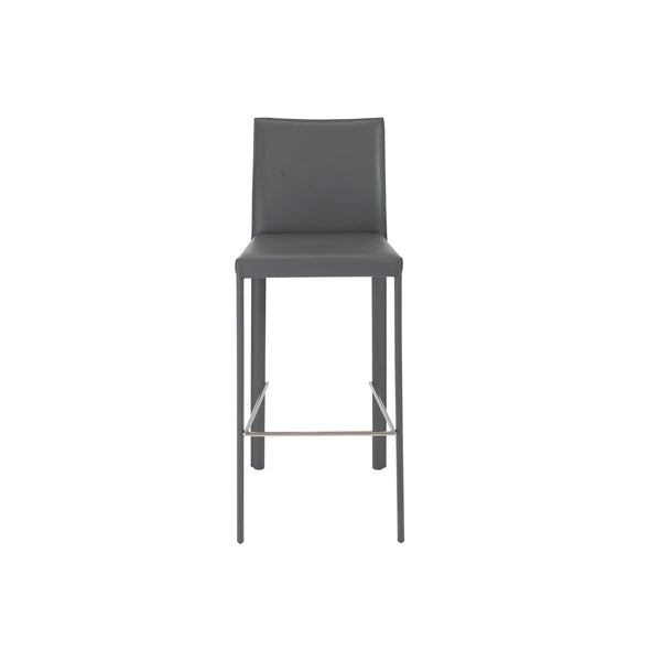 Hasina Bar Stool in Gray with Polished Stainless Steel Legs  - Set of 2