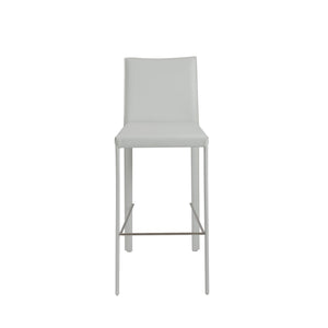 Hasina Bar Stool in White with Polished Stainless Steel Footrest - Set of 2