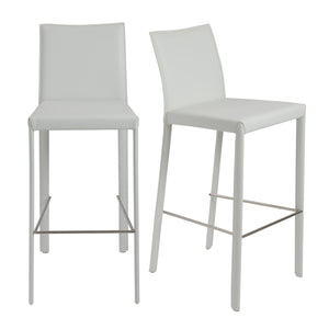 Hasina Bar Stool in White with Polished Stainless Steel Footrest - Set of 2
