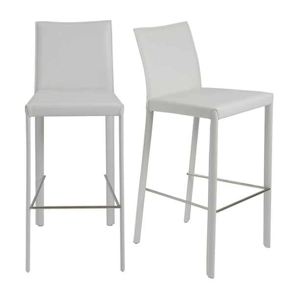 Hasina Bar Stool in White with Polished Stainless Steel Footrest - Set of 2