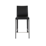Hasina Counter Stool in Black with Polished Stainless Steel Legs - Set of 2