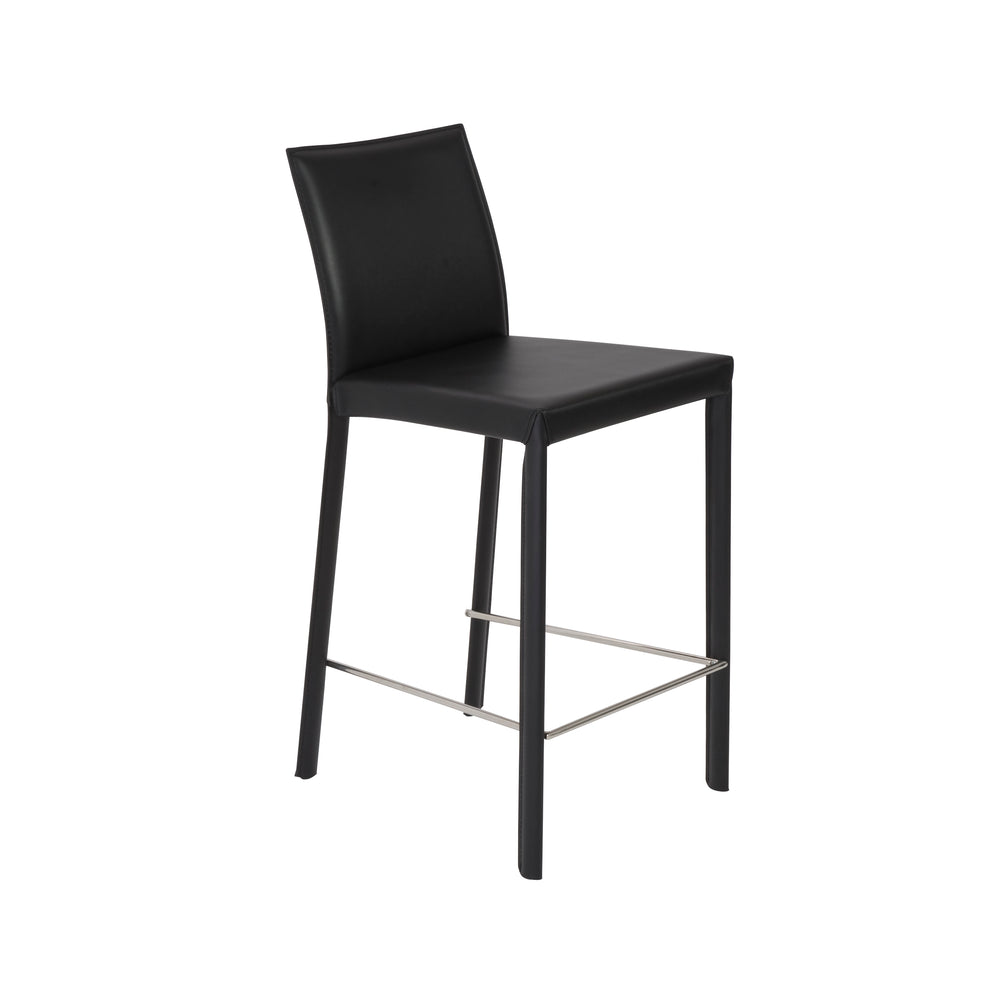 Hasina Counter Stool in Black with Polished Stainless Steel Legs - Set of 2