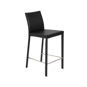 Hasina Counter Stool in Black with Polished Stainless Steel Legs - Set of 2