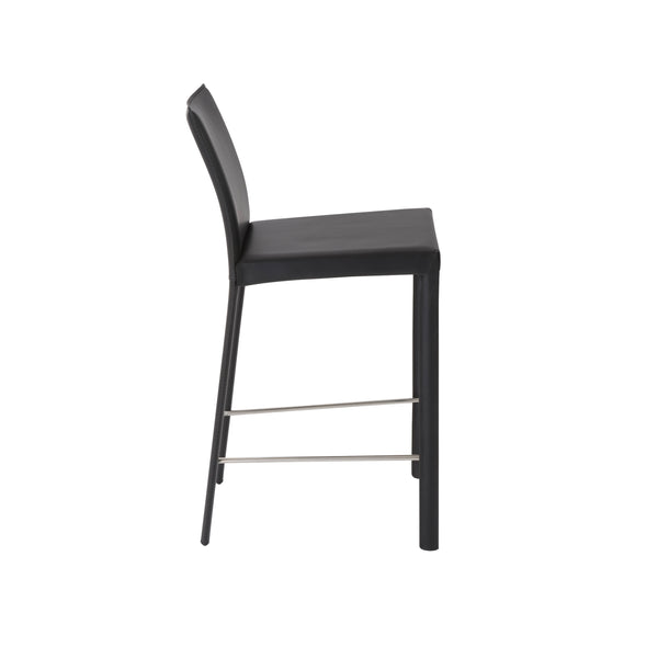 Hasina Counter Stool in Black with Polished Stainless Steel Legs - Set of 2