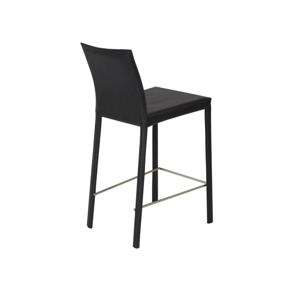 Hasina Counter Stool in Black with Polished Stainless Steel Legs - Set of 2