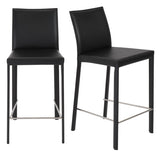 Hasina Counter Stool in Black with Polished Stainless Steel Legs - Set of 2