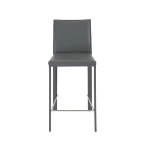 Hasina Counter Stool in Gray with Polished Stainless Steel Legs - Set of 2