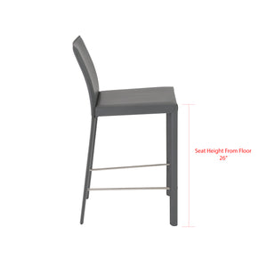Hasina Counter Stool in Gray with Polished Stainless Steel Legs - Set of 2
