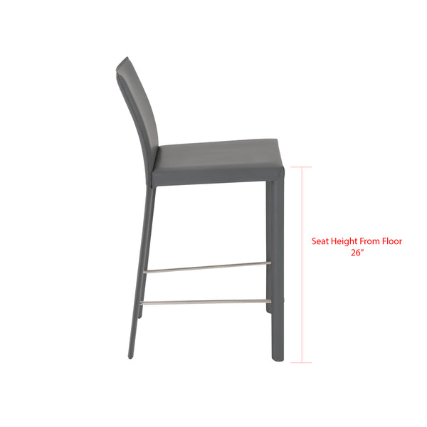 Hasina Counter Stool in Gray with Polished Stainless Steel Legs - Set of 2