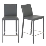 Hasina Counter Stool in Gray with Polished Stainless Steel Legs - Set of 2