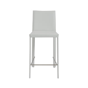 Hasina Counter Stool in White with Polished Stainless Steel Legs - Set of 2