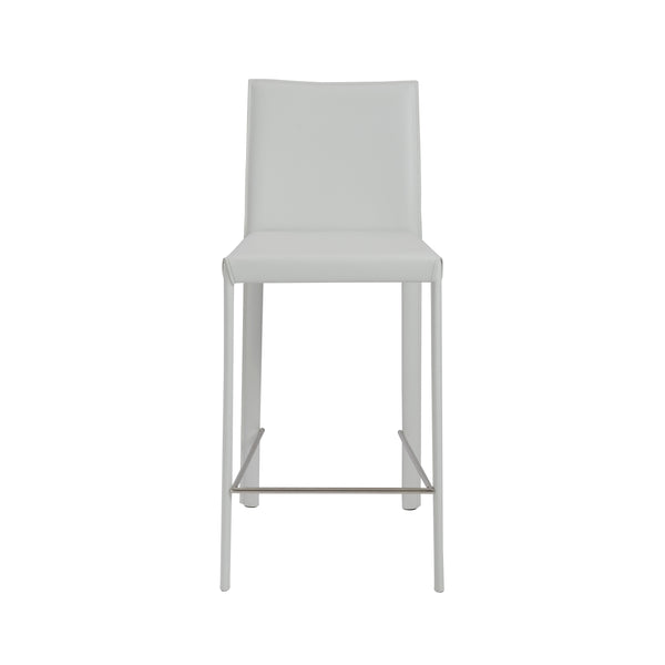 Hasina Counter Stool in White with Polished Stainless Steel Legs - Set of 2