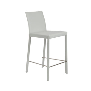 Hasina Counter Stool in White with Polished Stainless Steel Legs - Set of 2
