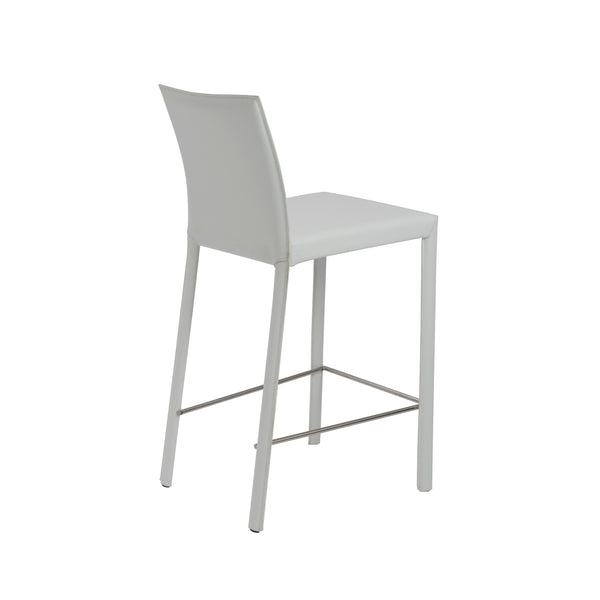 Hasina Counter Stool in White with Polished Stainless Steel Legs - Set of 2