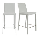 Hasina Counter Stool in White with Polished Stainless Steel Legs - Set of 2