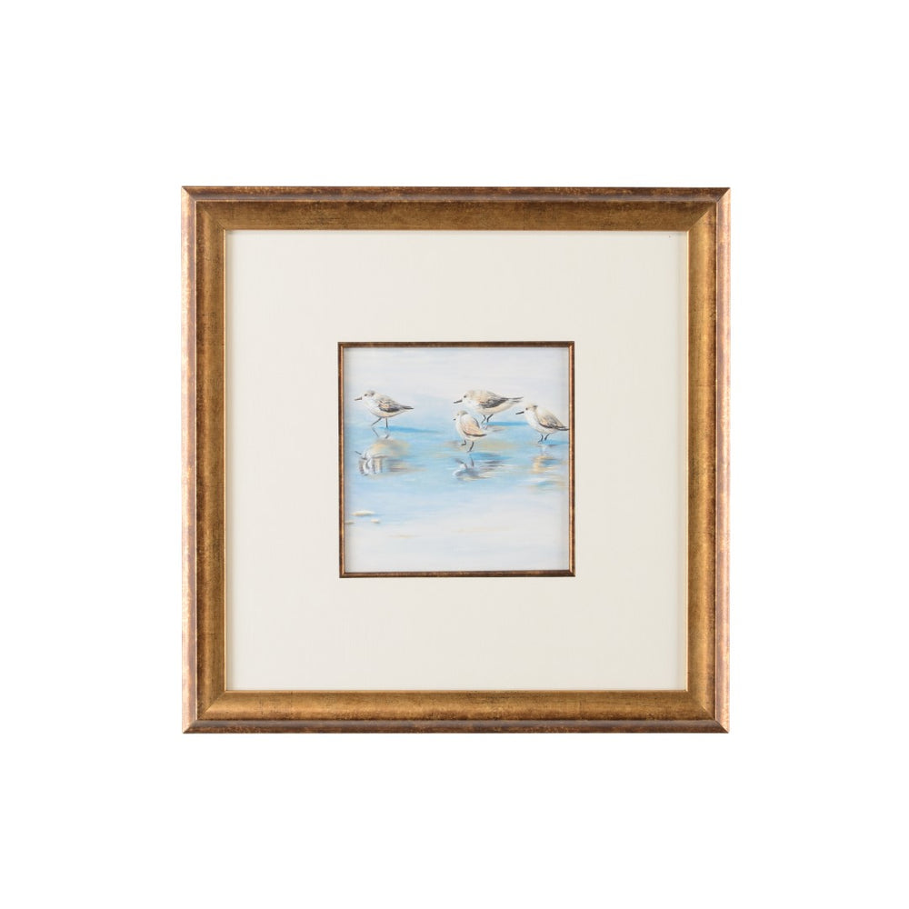 Sand Piper I Watercolor Artwork in Antique Gold Frame with White Mat - Lisa Kahn Collection Decor