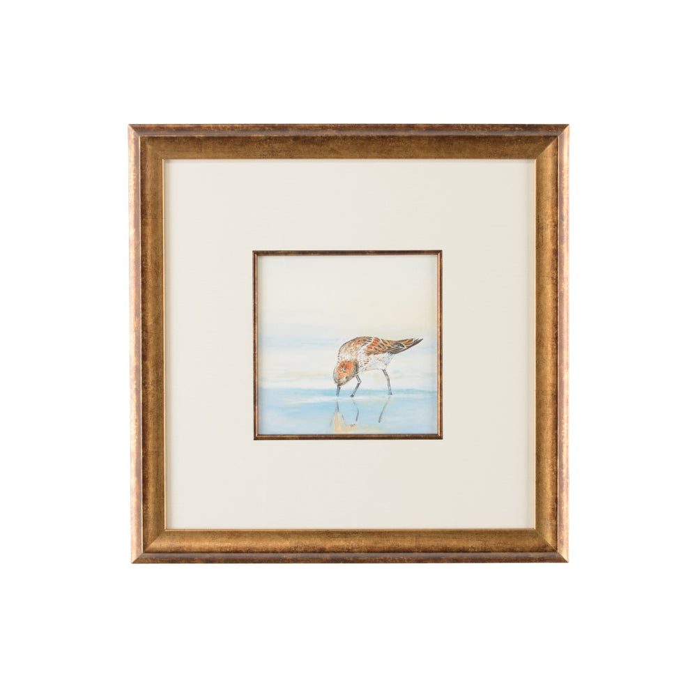 Sand Piper III Watercolor Art in Antique Gold Frame with Elegant White Mat - Lisa Kahn Collection