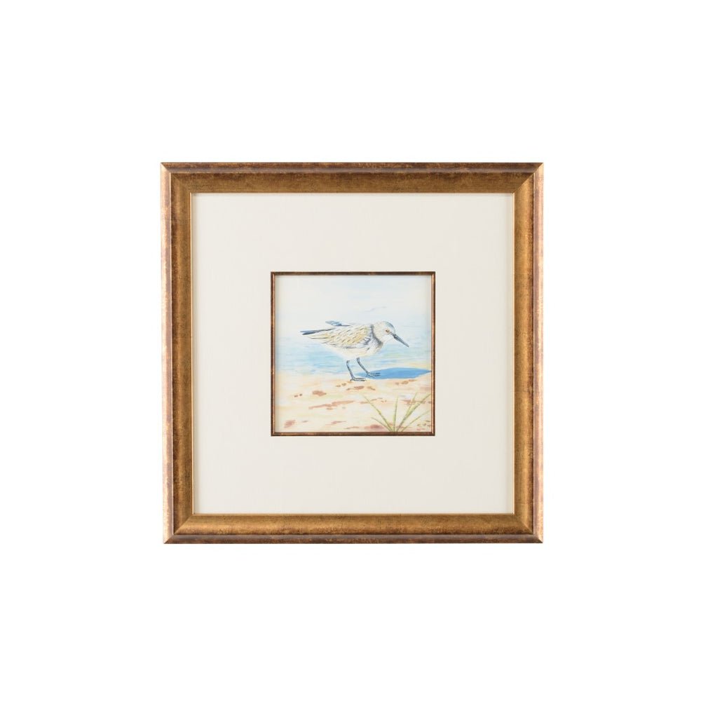 Sand Piper VI Watercolor Art in Antique Gold Frame with Elegant White Mat - Lisa Kahn Collection