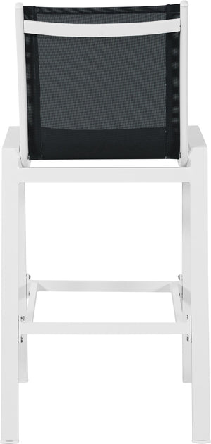 Nizuc Waterproof Mesh Fabric / Aluminum Contemporary Black Mesh Waterproof Fabric Outdoor Patio Aluminum Mesh Barstool - 21.5" W x 23.5" D x 44.5" H