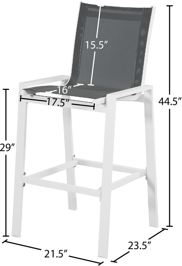 Nizuc Waterproof Mesh Fabric / Aluminum Contemporary Grey Mesh Waterproof Fabric Outdoor Patio Aluminum Mesh Barstool - 21.5" W x 23.5" D x 44.5" H