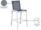 Nizuc Waterproof Mesh Fabric / Aluminum Contemporary Navy Mesh Waterproof Fabric Outdoor Patio Aluminum Mesh Barstool - 21.5" W x 23.5" D x 44.5" H