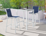 Nizuc Waterproof Mesh Fabric / Aluminum Contemporary Navy Mesh Waterproof Fabric Outdoor Patio Aluminum Mesh Barstool - 21.5" W x 23.5" D x 44.5" H