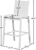 Nizuc Waterproof Mesh Fabric / Aluminum Contemporary White Mesh Waterproof Fabric Outdoor Patio Aluminum Mesh Barstool - 21.5" W x 23.5" D x 44.5" H