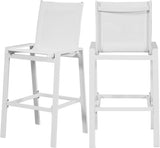 Nizuc Waterproof Mesh Fabric / Aluminum Contemporary White Mesh Waterproof Fabric Outdoor Patio Aluminum Mesh Barstool - 21.5" W x 23.5" D x 44.5" H