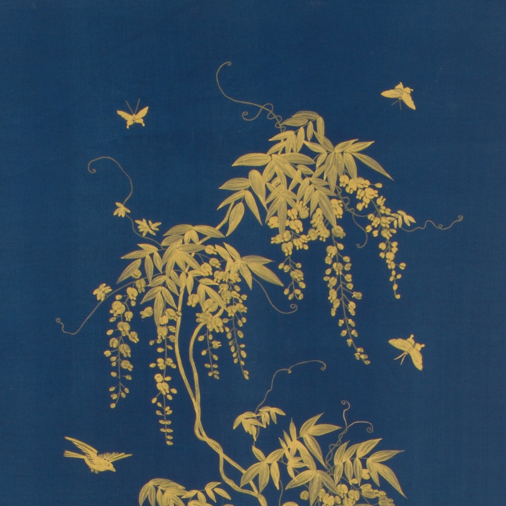 Gold Flowering Tree Art on Blue Silk with Elegant Gold Leaf Frame - Stunning Home Décor Piece!