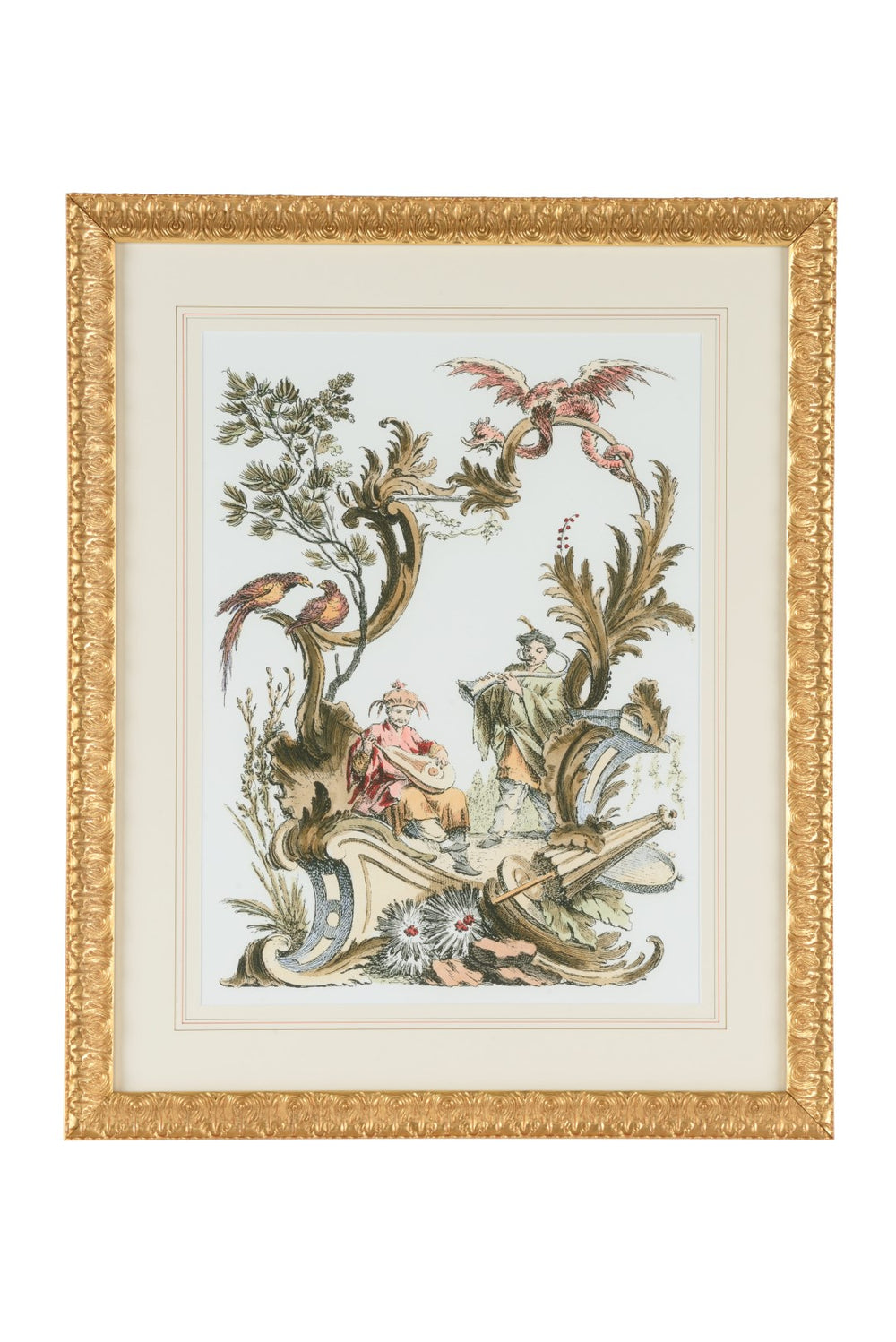 Asian Garden II - Elegant Giclee Print in Ornate Gold Leaf Frame with French Mat & Glass Finish