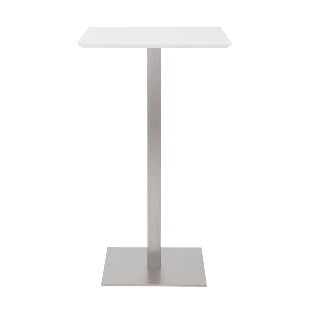 Elodie-B 24" Bar Table in Matte White with Brushed Stainless Steel Column and Base