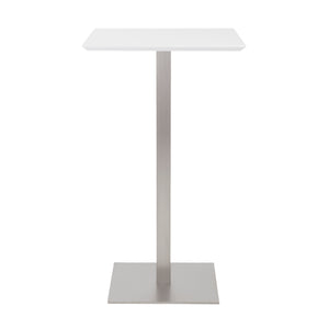 Elodie-B 24" Bar Table in Matte White with Brushed Stainless Steel Column and Base