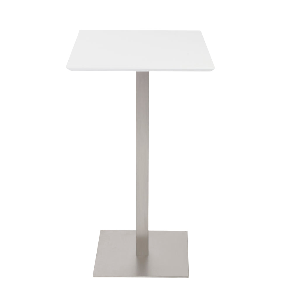 Elodie-B 24" Bar Table in Matte White with Brushed Stainless Steel Column and Base