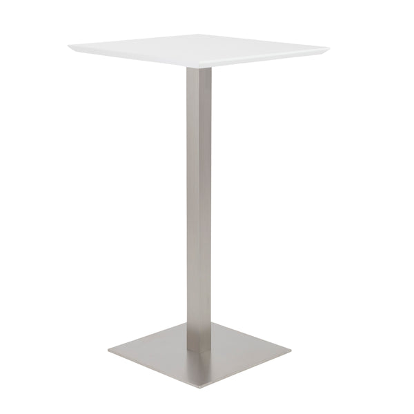 Elodie-B 24" Bar Table in Matte White with Brushed Stainless Steel Column and Base