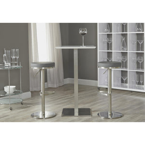Elodie-B 24" Bar Table in Matte White with Brushed Stainless Steel Column and Base