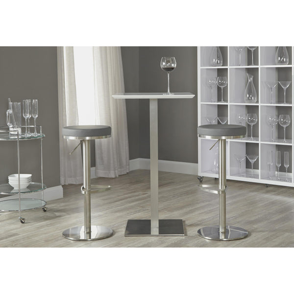 Elodie-B 24" Bar Table in Matte White with Brushed Stainless Steel Column and Base