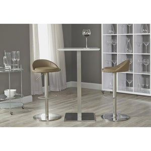 Elodie-B 24" Bar Table in Matte White with Brushed Stainless Steel Column and Base