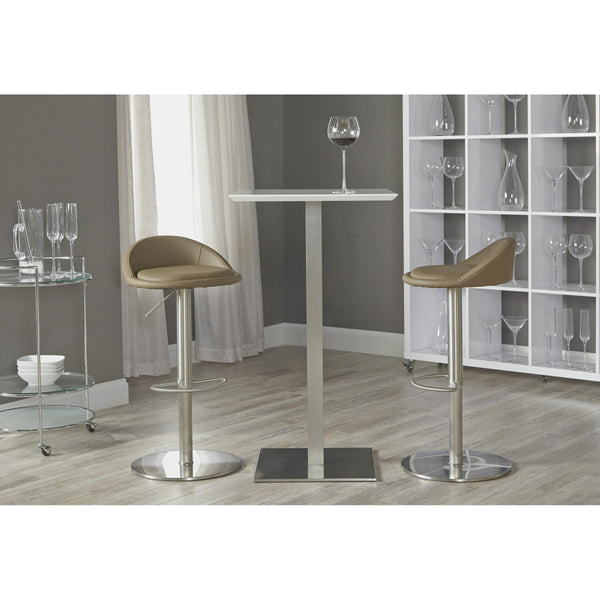 Elodie-B 24" Bar Table in Matte White with Brushed Stainless Steel Column and Base