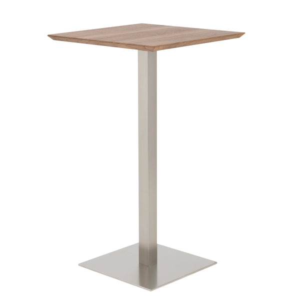 Elodie-B 24" Bar Table in Walnut with Brushed Stainless Steel Column and Base
