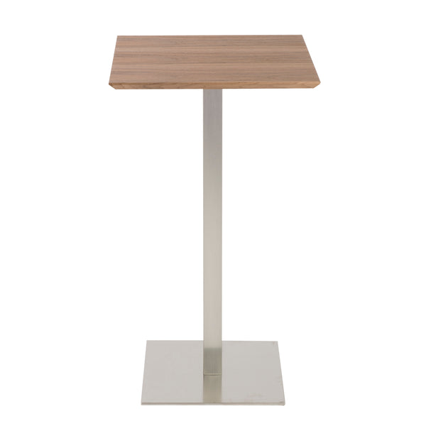 Elodie-B 24" Bar Table in Walnut with Brushed Stainless Steel Column and Base