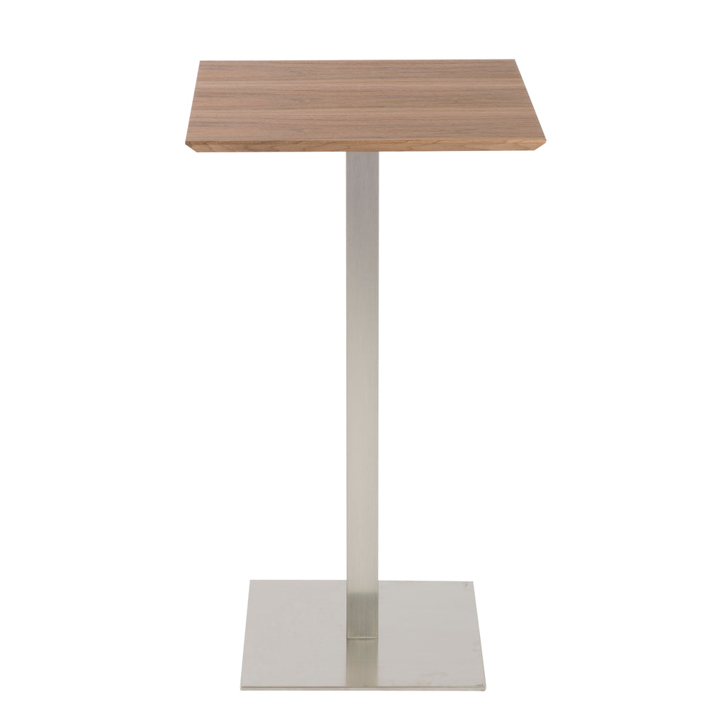 Elodie-B 24" Bar Table in Walnut with Brushed Stainless Steel Column and Base