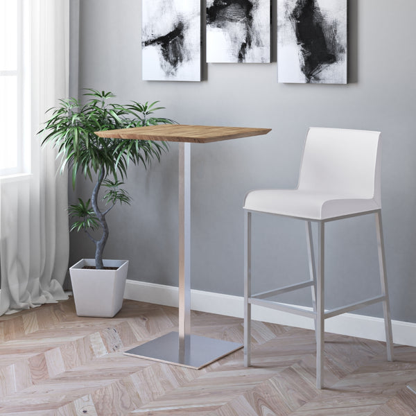 Elodie-B 24" Bar Table in Walnut with Brushed Stainless Steel Column and Base