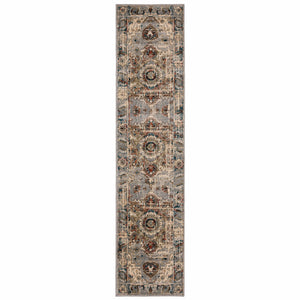 2’ x 8’ Gray and Rust Distressed Medallion Runner Rug