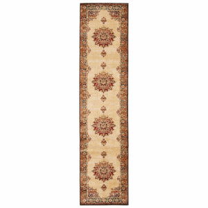 2’ x 8’ Gold and Orage Floral MedallionRunner Rug