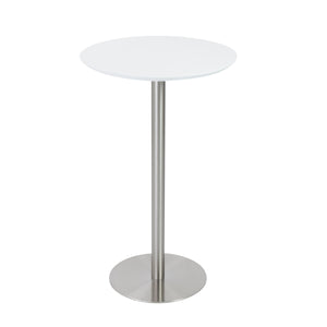 Cookie-B 26" Bar Table in Matte White with Brushed Stainless Steel Column and Base
