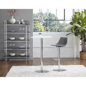 Cookie-B 26" Bar Table in Matte White with Brushed Stainless Steel Column and Base