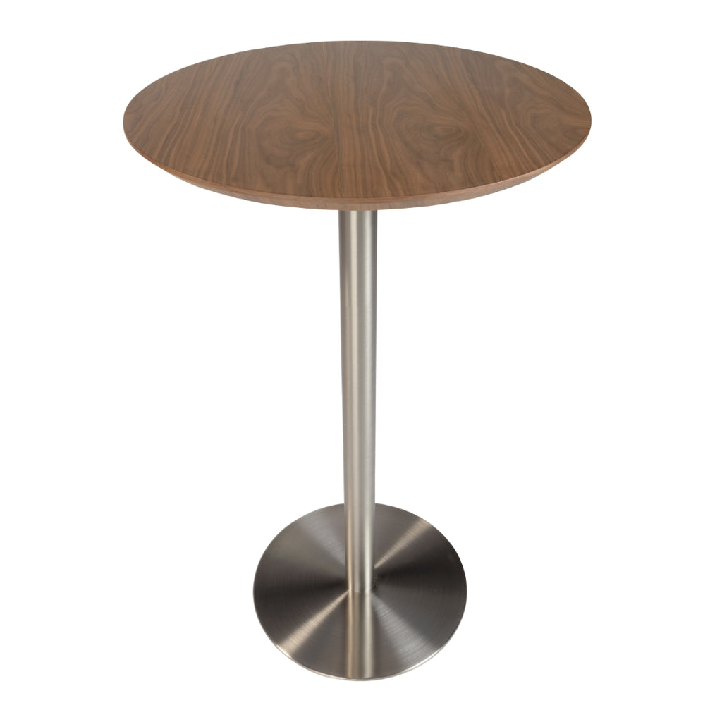Cookie-B 26" Bar Table in Walnut with Brushed Stainless Steel Column and Base