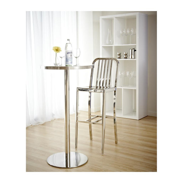 Cookie-B 26" Bar Table in Walnut with Brushed Stainless Steel Column and Base